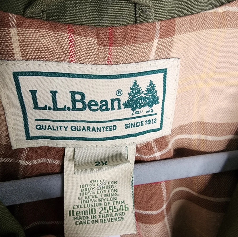 L.L. Bean Olive Utility Jacket with Tan Corduroy Collar - Picture 6 of 6